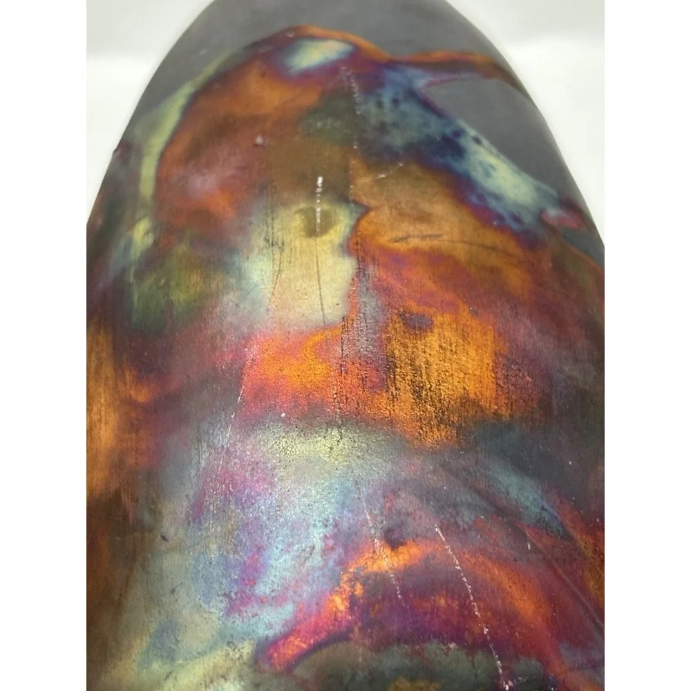 RAACUU Studio Pottery Vase Abstract Multicolor Glaze Handcrafted Stamped Base